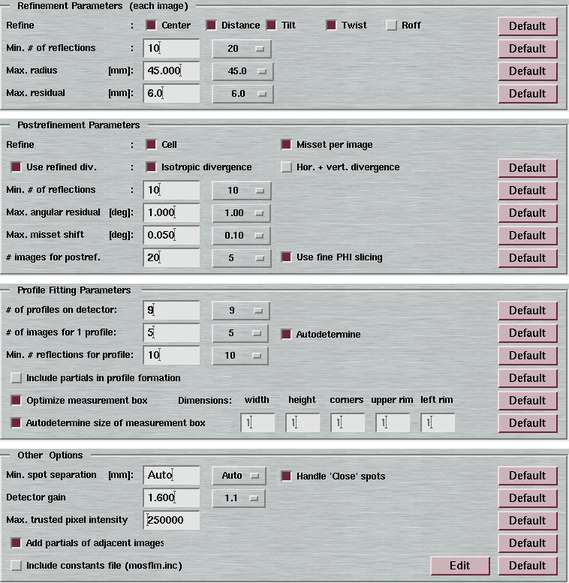 mosflm parameters